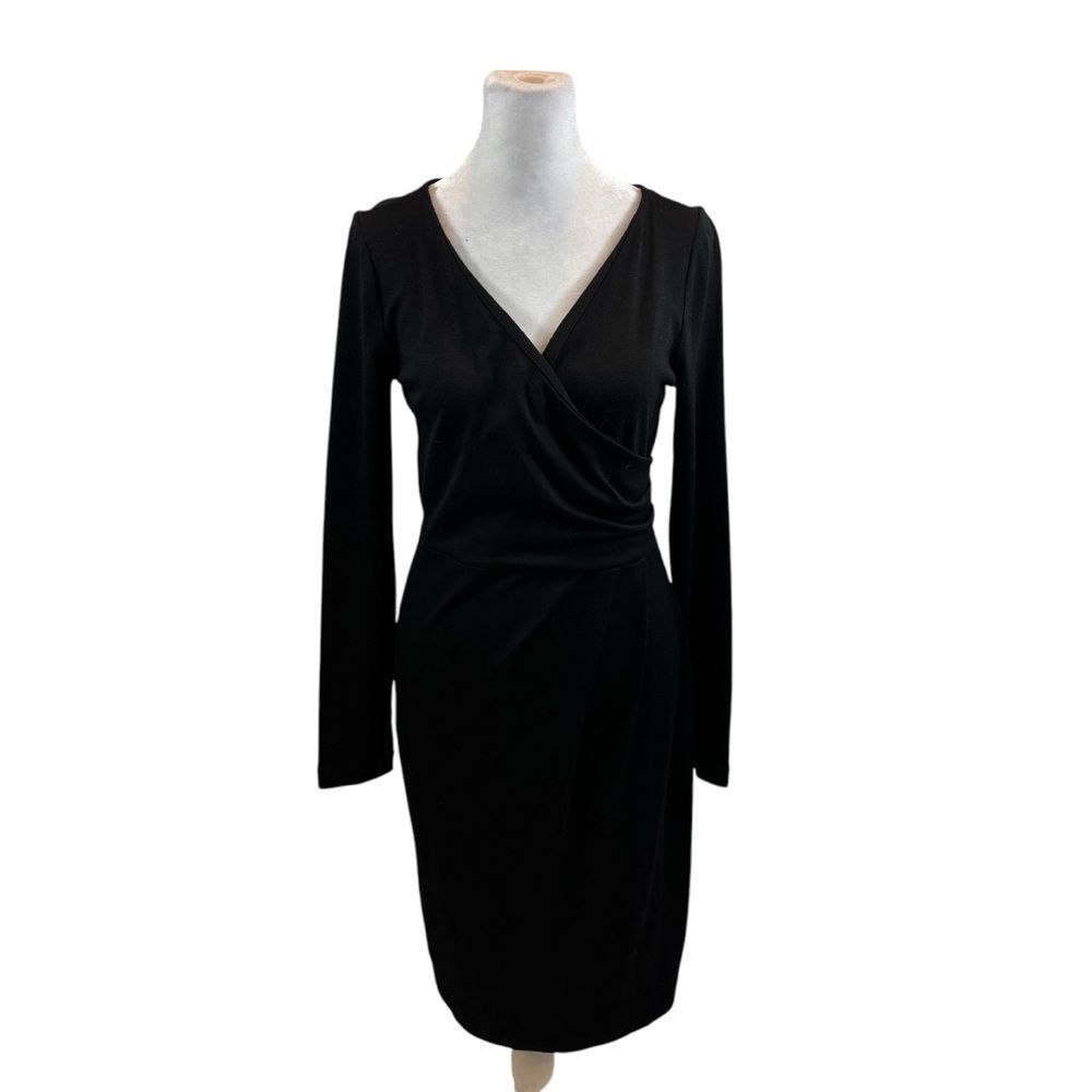 Ladies Talbots Black Long Sleeve V Neck Dress Size XS